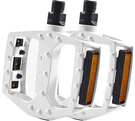 BlueSunshine Bike Pedals Set 9/16 for Mountain Bike, Aluminium Alloy Bearing Platform Pedals for BMX MTB Road Bicycle. Lightweight but Strong and Durable Alloy Flat Platform Pedals (White)