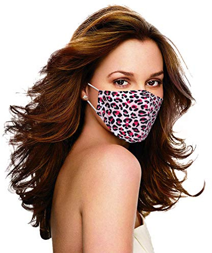 Mascarilla de tela lavable de 3 piezas, reutilizable, ajustable, de tela, con bolsillo para mascarilla, con filtro de polvo, reutilizable, de algodón de 3 capas, para mujer, estampado de leopardo
