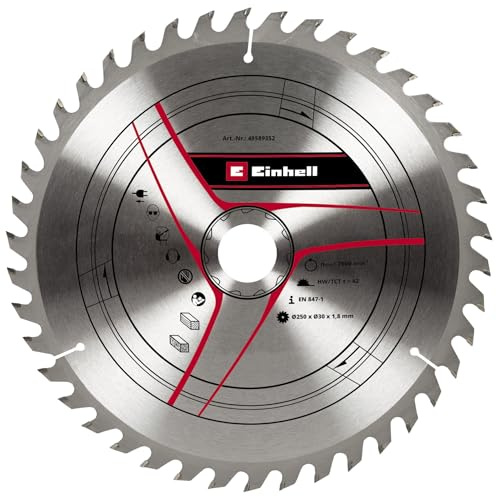 Original Einhell Circular Saw Blade 250 x 30 mm (Saw Accessories, Diameter 250 mm, Intake 30 mm, 42 Set Teeth, Cutting Width 1.8 mm, for Pull Cap Mitre Saws)