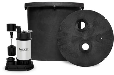 JACKEL Sump Pump System, 1/2 HP, 87 GPM, 1.5 Discharge, Vertical Float Switch, 15 Gallon Basin, Gas Tight Cover