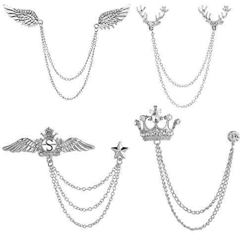 XHBTS 4 catene a doppia maglia con testa di cervo, spilla da bavero con piume in metallo con strass, spilla a catena in cristallo aquila per cravatta cappello sciarpa, altro