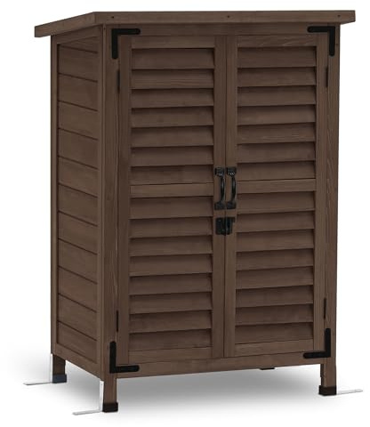 MCombo Outdoor Storage Cabinet, Small Storage Shed with Removable Shelf, Wood Garden Shed with 2 Doors for Yard Patio Lawn (24.6 x 18.3 x 38.2 inch) 0985 (Brown)