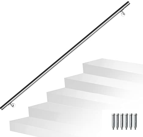 Joparri Corrimano in acciaio inox esterno 200 cm Ø 42 mm ringhiera ringhiera da parete per interni con supporti a parete, materiale di montaggio