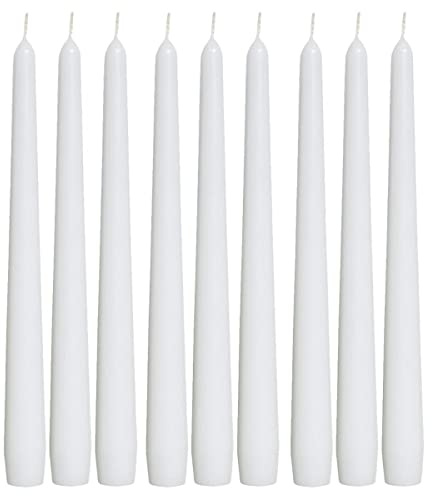 1ABOVE 10 Pack Tapered Dinner Candles | Unscented - Slow Burning Candles | Multi-Purpose | Smokeless Candles (White)