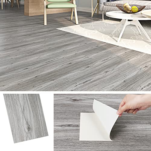 Livelynine Suelo Vinilo Autoadhesivo Madera Gris Vinilo Adhesivo Madera Gris 90x15CM Baldosas Adhesivas Suelo Impermeable Vinilos Suelos Cocina Suelos de Vinilos Adhesivos para Baño, 4 Uds