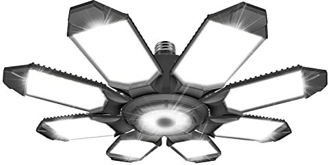 DEEIRAO LED Garage Ceiling Light, 260W 26000LM 6500K Deformable with 8+1 Adjustable Panels Commercia Bay Lamp for E26/E27 Screw Socket,Basement,Barn,Workshop,Attic (1 Pack)