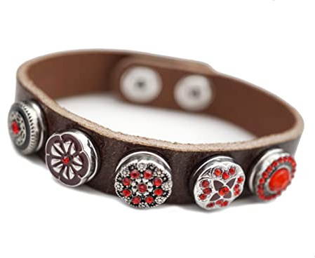 Bikerarmband, Rocker Chunk Lederarmband (PU) mit Druckknöpfen, Metallbutton von Sunje (22 cm Damen, Braun)