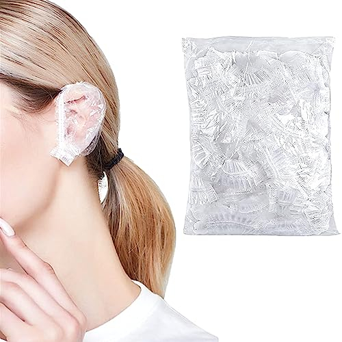 100 Pezzi Monouso Paraorecchie, Paraorecchie Impermeabili Trasparenti, Monouso Cuffie Orecchio Trasparenti con Fascia Elastica per Tinture per Capelli, Doccia, Bagno (Trasparente)
