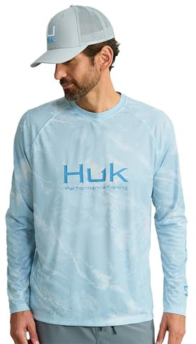 HUK Chemise à Manches Ras du Cou Pursuit Pattern Performance, Chêne Mousseux-Poisson os des eaux pluviales, L Homme