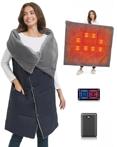 Heizdecke Kabellos mit 7.4V Akku für Herren Damen, FERNIDA Elektrische Wärmekissen Tragbar Beheizter Schal für Zuhause, Büro, Reisen, Wandern, Blau
