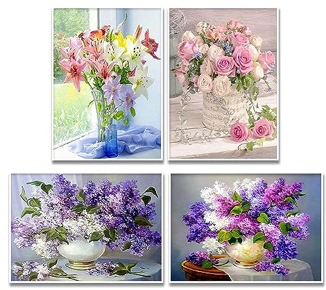 DCIDBEI Peinture diamant - Fleurs roses et lys - 30 x 40 cm - Violet - Kit de peinture diamant pour adultes