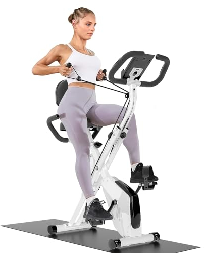 Dskeuzeew Hometrainer Fahrrad Klappbar Ergometer Heimtrainer für Zuhause LCD Display Platzsparendes Heimtrainer mit Integriertes Widerstandsband Belastbarkeit 150KG