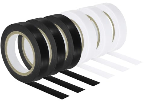 PATIKIL 32.8 Pies Agarre Acabado Cinta, 6 Paquete PVC Raqueta Acabado Cintas Raqueta Accesorios Adhesivo Sello para Tenis Bádminton, Negro/Blanco