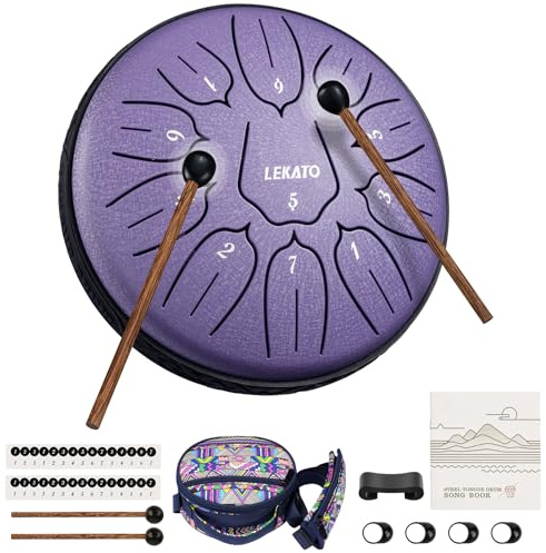 LEKATO Steel Tongue Drum (6 Inches 11 Tons D Key), Steel Alloy Mini Handpan with Carry Bag, Slit Ethereal Drum for Healing Meditation, Balmy Hank TankDrum Gifts for Beginner, Lavender