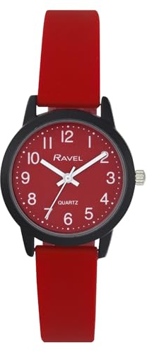 Ravel - Silikon-Damen-Armbanduhr Sommer in Schwarz (30mm Uhrengehäuse) - Analog Quarz - R1813.10 - Rot