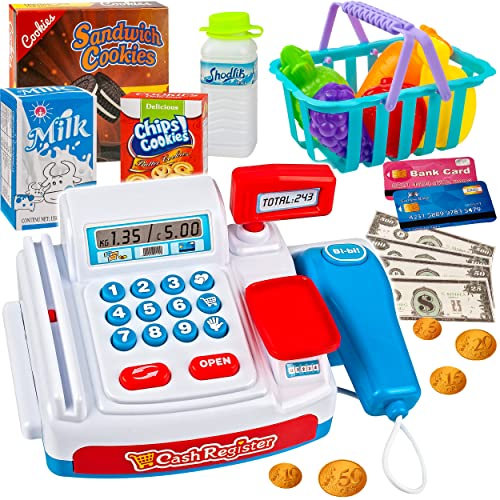 alles-meine.de GmbH 22 TLG. XL Set - elektronische Spielzeugkasse Scanner & Licht & Sound Funktion + Zubehör - Spielgeld - für Kaufmannsladen/Kaufladen - Bezahlterminal ele..