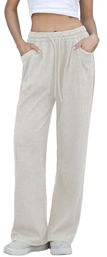 MGizo DtiSpectrum Pantalones de Chándal Ancha para Mujer - Pantalones Deportivos de Cintura Alta Elástica con Cordón y Bolsillos, Pantalones Ligeros de Pierna Recta