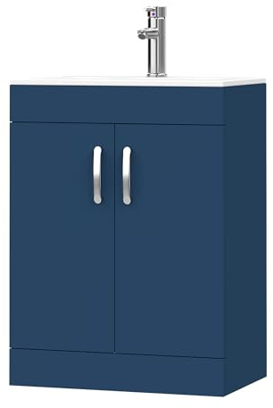 BELOFAY Vanity Unit With Basin | 600mm Floor Standing Bathroom Vanity Units With Basin | 1 Tap Hole Ceramic Bathroom Sink | Lacquered Finish | Waste Included (New York Blue)