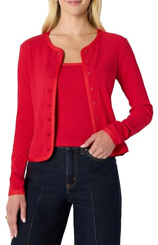Amazon Essentials Completo Cardigan e Top a Costine con Spalline Rimovibili, Vestibilità Aderente Donna, Rosso, S