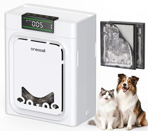 oneisall Luftreiniger mit Waschbare HEPA-Filter, CADR 320m³/h, 204m², 20dB Leise Air Purifier für Allergikerfreundlich Gegen 99,97% Haustiere Tierhaare Hautschuppen Pollen PM2.5 Staub Schimmel Gerüche