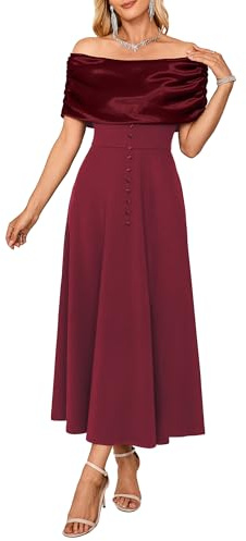 Newshows Womens Wedding Guest Dresses Off Shoulder Elegant Dress | A Line Cocktail Dress Bridesmaid, Ruched Evening Formal Dress