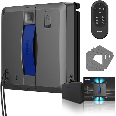 tuntun W13 Pro Robot Lavavajillas - Ultra Fino 60 mm, Succión Potente 3800 Pa, Doble Pulverización Ultrasónica 4 Boquillas, Ventanas con o sin Marco, Batería de Rescate Anti-Caída