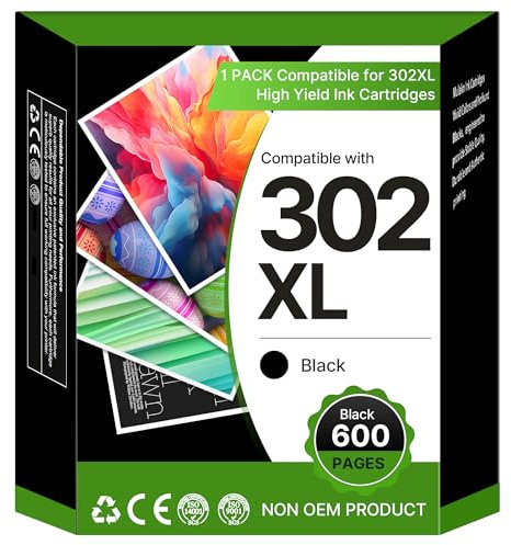 302XL 302 XL Schwarz Patronen Kompatibel für HP 302 XL Druckerpatronen für HP Envy 4525 4520 4527 4522 4524 für HP Officejet 3831 3830 3833 5220 5230 für HP Deskjet 3630 3636 1110 (1 Pack, Schwarz)
