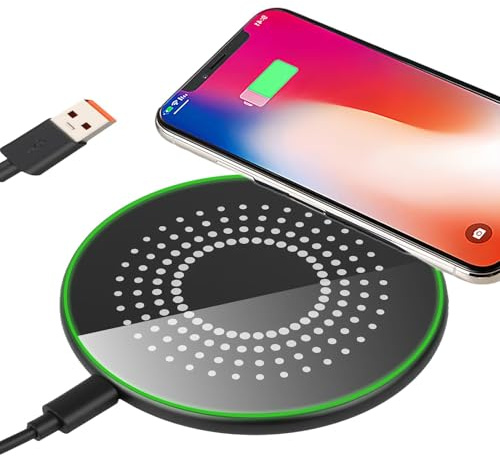 Cargador Inalámbrico 15 W Compatible con iPhone 16/15/14/13/12 Estación de Carga Inalámbrica Rápida Qi De 15 W para Samsung Galaxy S24/S23/S22/S21/S20/S10/Note 20/10, Huawei, Xiaomi