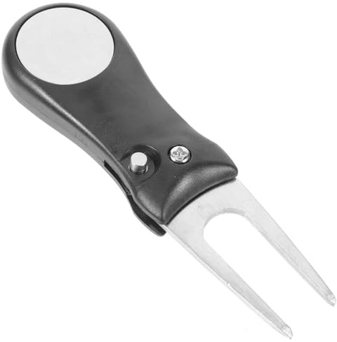 SOPOTUTU Herramienta de Reparación de Divots Golf Plegable con Mango Plástico y Acero Inoxidable Tenedor Compacto para Césped Marcador de Bola Incluido Portátil y Resistente