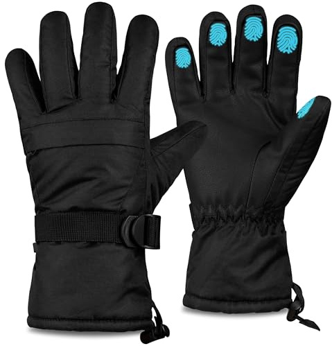 CityComfort Guanti Sci Uomo e Ragazzi, Termici Impermeabili con Touch Screen per Sport Outdoor con Fodera in Pile (Uomini Nero)