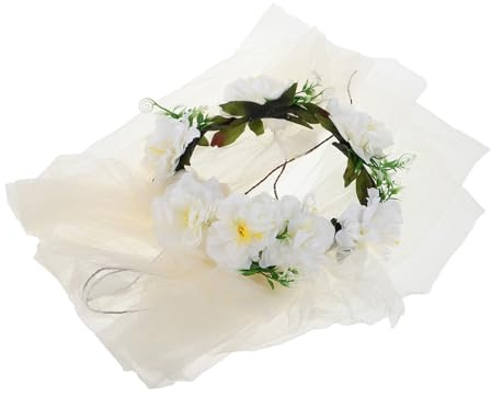 ibasenice Couronne de Fleurs en Rotin Synthétique Blanc Pur, Voile de Mariée Court, Bandeau de Demoiselle D'honneur Léger et Résistant, Accessoire Coiffure pour Mariage, Plage et Séance