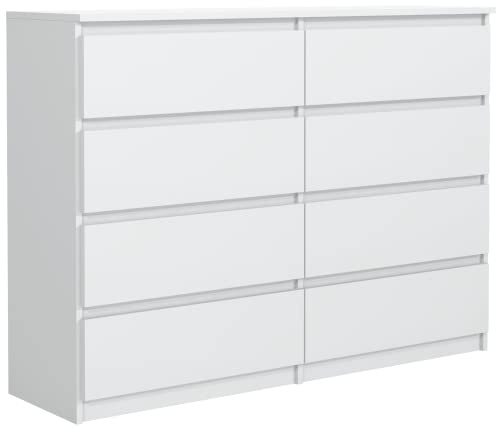 MebLocker Cassettiera con 8 Cassetti - Settimino 100x39x101,5 cm - Cassettiera Salvaspazio per la Camera da Letto e Soggiorno - Armadio con Cassetti dal Design Moderno - Bianco
