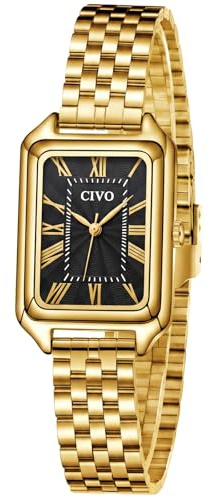 CIVO Vintage Reloj Mujer Rectangular: Analogico Numeros Romanos Elegante | Fácil Lectura Relojes de Pulsera Acero Inoxidable - Reloj de Vestir para Formal Casual - Regalo para Esposa y Madre Navidad