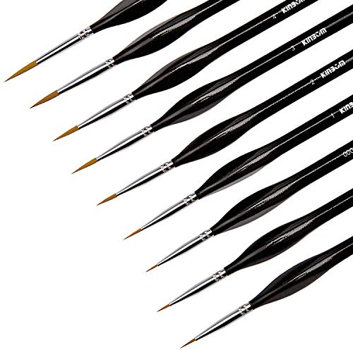 KINBOM 9 Pièces Pinceau à Détails Fins Kit de Pinceaux Miniatures Ensemble de Mini Pinceaux de Peinture pour Acrylique, Aquarelle, Huile, Peinture à l'Échelle de Modèle, Dessin au Trait (Noir)