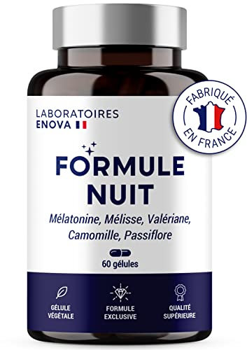 FORMULE NUIT | Mélatonine 1,9 mg + Plantes : Valériane, Mélisse, Camomille, Passiflore | Complément Alimentaire pour Dormir 100% Naturel | 60 nuits de Sommeil Naturel | Fabriqué en France