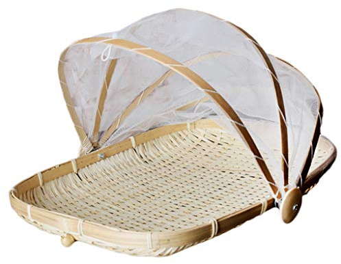 SZETOSY Goodchanceuk Panier de pique-nique en bambou tressé à la main résistant à la poussière avec tenture pour fruits, légumes et pain, style 1, 34x29CM