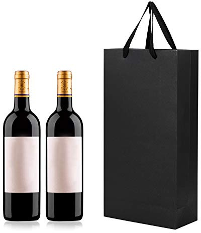 Lot de 10 Sacs Cadeaux Vin Sac à Vin en Papier Kraft avec Solides Poignées Élégant Pochettes Cadeaux pour Vin Champagne Vin Mousseux Sac Bouteille Rouge Noir Cadeau de Noël,Noir,L