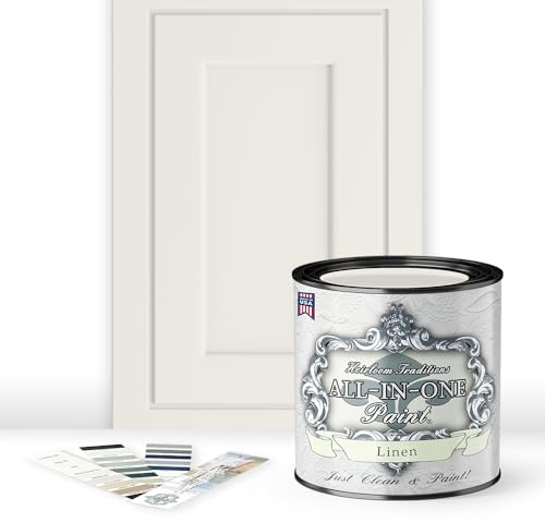 ALL-IN-ONE Paint by Heirloom Traditions, Linen (Soft Warm White), Quart - Durable cabinet and furniture paint. Built in primer and top coat, no sanding needed. Includes our 30 featured color card.
