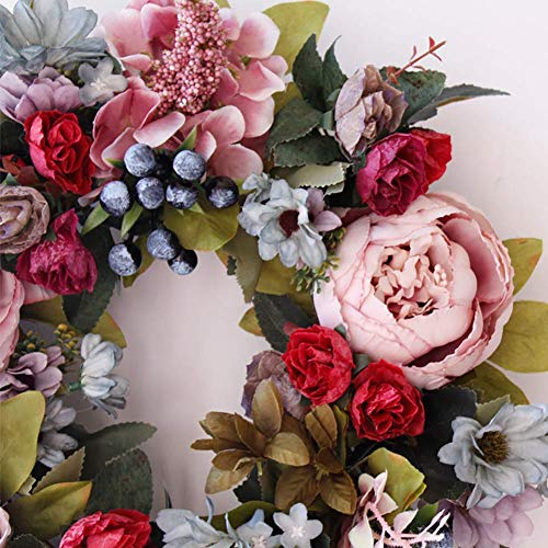 Türkränze, künstliche Pfingstrose Hydrangea-Blumen-Haustür-Kranz künstliche Rosen-Pfingstrose-Blumen-Kranz, neuester Berry Blumen-Tür-Kranz mit grünen Blättern für Frühling und Sommer All Seasons
