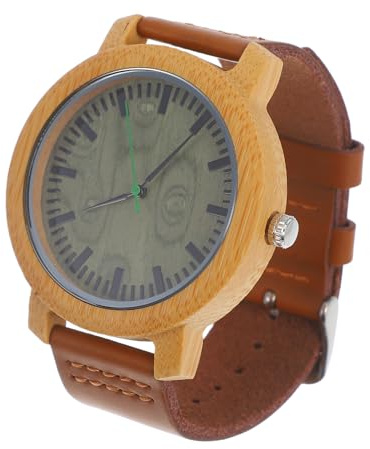 PartyKindom Reloj de Pulsera para Hombre Hecho a Mano Casual de Fashional de Cuero Genuino con Movimiento de Cuarzo de Madera para