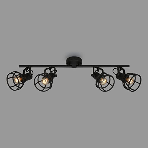 BRILONER Leuchten Deckenlampe retro mit Gitterschirm, 4-flammige Deckenleuchte vintage, E14 Fassung max. 25 Watt, verstellbare Lampenschirme, rustikaler Deckenspot aus Stahl, Schwarz 2669-045
