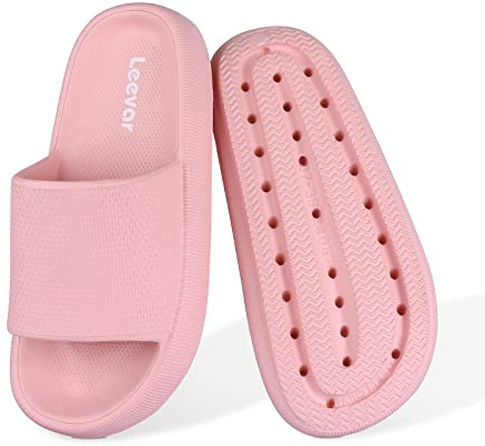 Leevar Cloud Sliders Men Women,Non-slip Pillow Slides,Soft Comfy Relax Shower Slippers for Women,Thick Sole House Shoes for Bathroom,Swimming, Beach, Indoor and Outdoor-Pink 37-38EUR