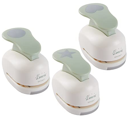 Loveria Motivstanzer Set Herz, Kreis, Stern - Motivgröße: 2,5 cm | stabiler Ausstanzer für Papier zum Basteln | stanzt Papier bis 250 GSM, ideal für Scarpbooking, DIY, Einladungen