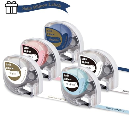 5x Phomemo P12 Satinband Original 12mm x 2m Seidenband Q5-R234/RE31/RN34/R531/R231 Satinband Geschenkband für Geschenkparty, Hochzeit DIY Geschenkverpackung für Phomemo P12/P12 Pro/LT12 Labeldrucker