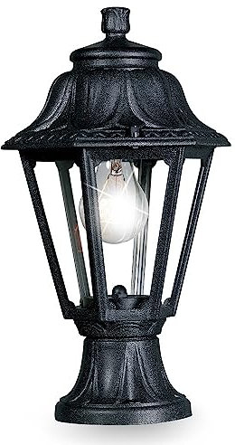 Black Outdoor Traditional Vintage Coach Lantern Pedestal Post Light | IP55 Rated | 39cm Height | 1 x ES E27 Lamp Required | Garden - Patio - Driveway | UK Approved | Polycarbonate Resin Coastal