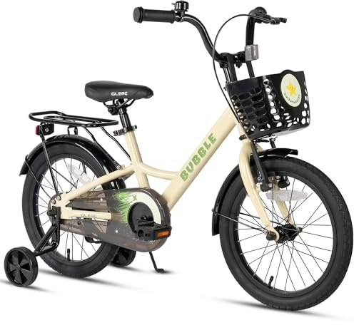 Glerc Bubble 16 Zoll Kinderfahrrad für 5 6 7 8 Jahre alte Jungen und Mädchen mit Korbstabilisatoren und Gepäckträger, Beige