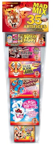 SPARKLERS CLUB Assortiment de 35 PETARDS et Feux d'artifice MAD Mix 6 Sortes de Petits artifices pour s'amuser. 6 boîtes. Idéal pour Vos évènements, pour Enfant & Adulte, Effet Garanti - Catégorie F1