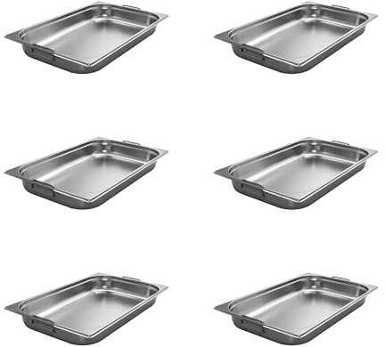 AcMax 6 Stück GN 1/1 Gastronormbehälter GN-Behälter Edelstahl 8,5 Liter Tiefe 65mm FALLGRIFF