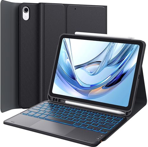 CHESONA Teclado iPad 10 Generación, Funda iPad 11 Generación A16 2025 con Teclado, Touchpad Inteligente, Retroiluminación de 7 Colores, 2 Canales BT, Magnético Español Ñ, Negro