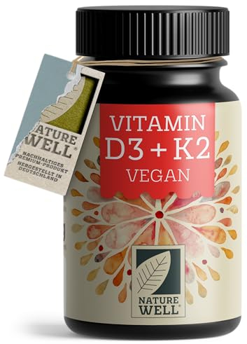 Vitamin D3 K2 VEGAN - 180 Tabletten mit 5000 IE D3 + 200 mcg K2 - Vitamin D3 (RAWD3®) hochdosiert + bioaktives Vitamin K2 (RAWK2®) in der MK7-Form - laborgeprüft mit Zertifikat - 100% vegan